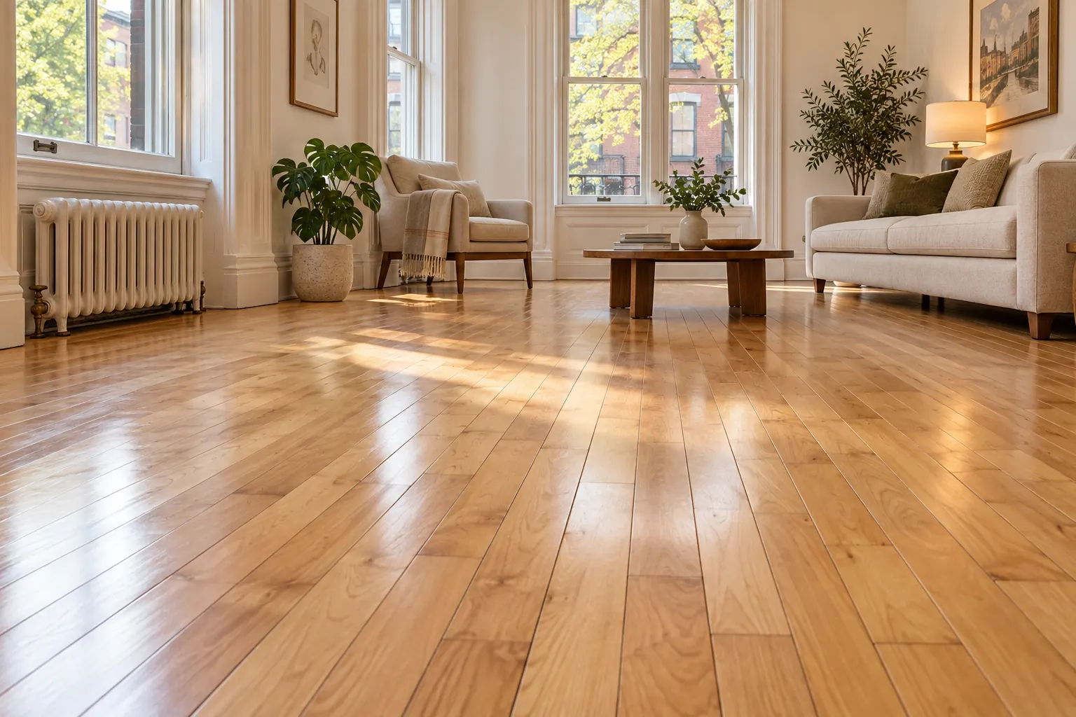 Illustration d’un intérieur avec plusieurs surfaces de bois à harmoniser